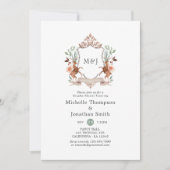 Woodland Laurel Crest Monogram Koppel Bruiloft Kaart (Voorkant)
