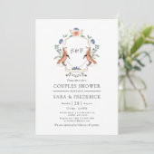 Woodland Laurel Crest Monogram Koppel Bruiloft Kaart (Staand voorkant)