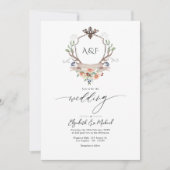Woodland Laurel Crest Monogram QR Code Huwelijk Kaart (Voorkant)