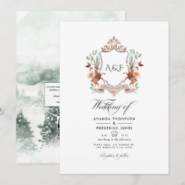 Woodland Laurel Crest Monogram QR Code Huwelijk Kaart