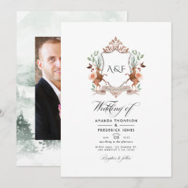 Woodland Laurel Crest Monogram Trouwfoto Kaart