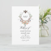 Woodland Laurel Crest Monogram Trouwfoto Kaart (Staand voorkant)