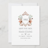 Woodland Laurel Crest Monogram Trouwfoto Save The Date (Voorkant)