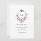 Woodland Laurel Crest Monogram Weddenfoto Save The Date (Voorkant)