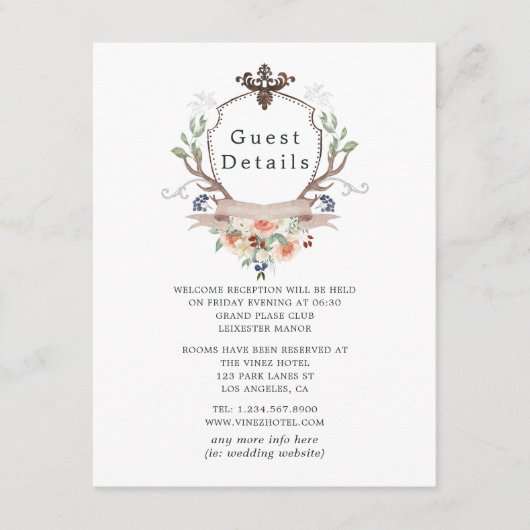 Woodland Laurel Crest Wedding Guest Details Informatiekaartje (Voorkant)