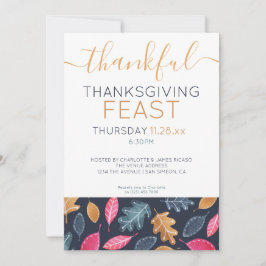 Woodland Leaf Pattern Thanksgiving Dinner Party Feestdagenkaart