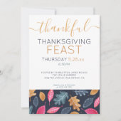 Woodland Leaf Pattern Thanksgiving Dinner Party Feestdagenkaart (Voorkant)