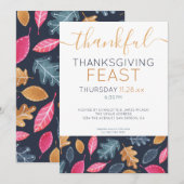 Woodland Leaf Pattern Thanksgiving Dinner Party Feestdagenkaart (Voorkant / Achterkant)