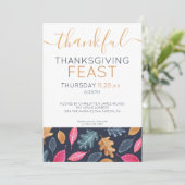 Woodland Leaf Pattern Thanksgiving Dinner Party Feestdagenkaart (Staand voorkant)