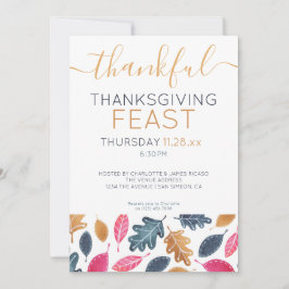 Woodland Leaf Pattern Thanksgiving Dinner Party Feestdagenkaart