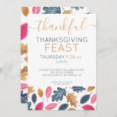 Woodland Leaf Pattern Thanksgiving Dinner Party Feestdagenkaart (Voorkant / Achterkant)