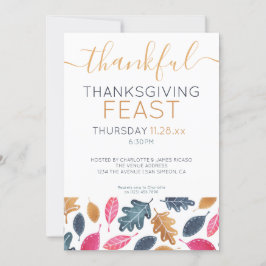 Woodland Leaf Pattern Thanksgiving Dinner Party Feestdagenkaart