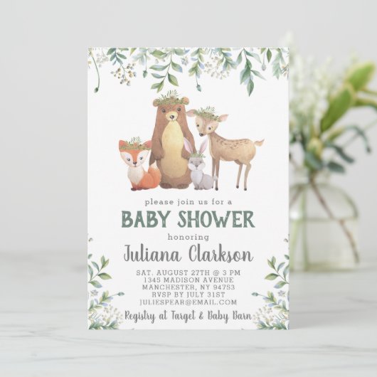Woodland Leaves Baby shower Invitation Kaart (Staand voorkant)