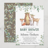 Woodland Leaves Baby shower Invitation Kaart (Voorkant / Achterkant)