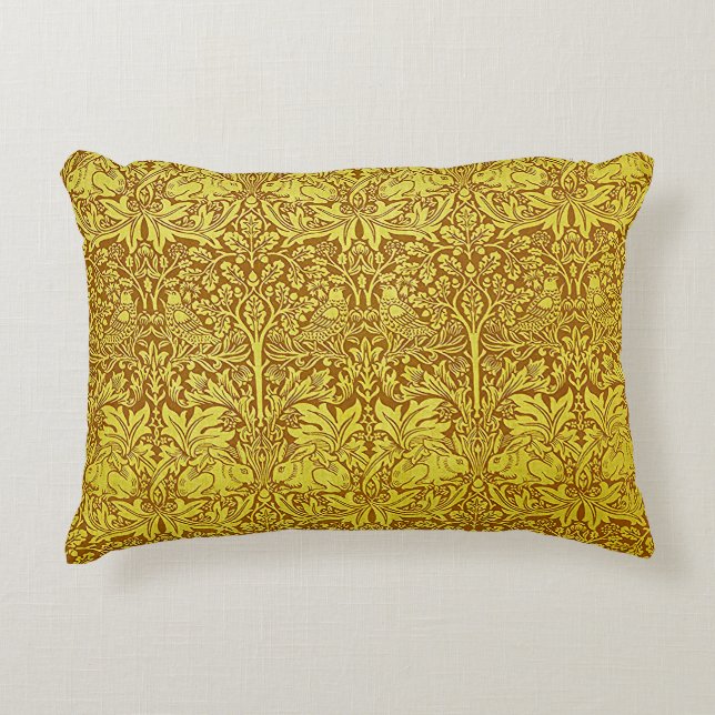 Woodland Leaves Gold Rabbit William Morris Pattern Accent Kussen (Voorkant)