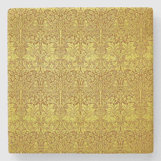 Woodland Leaves Gold Rabbit William Morris Pattern Stenen Onderzetter (Voorkant)
