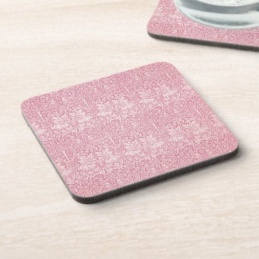 Woodland Leaves Pink Rabbit William Morris Pattern Bier Onderzetter (Linkerzijde)