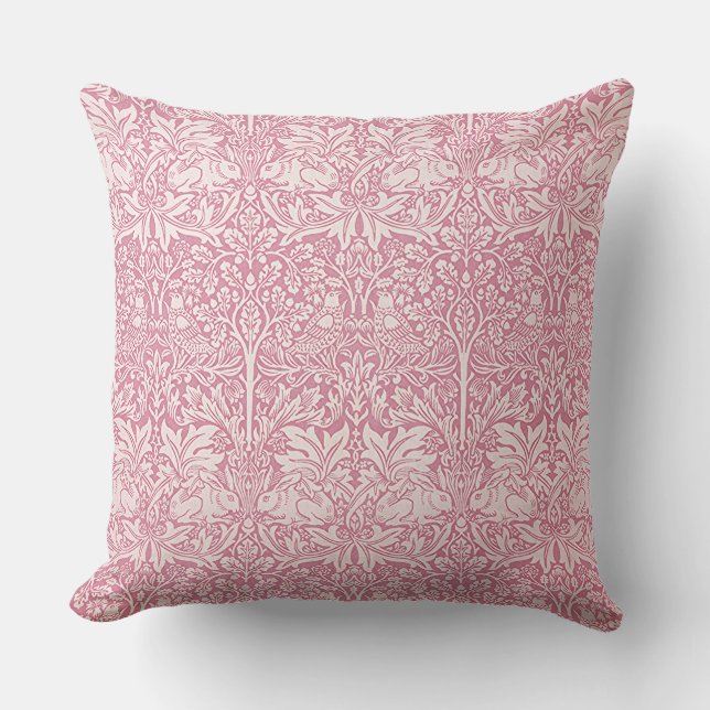 Woodland Leaves Pink Rabbit William Morris Pattern Kussen (Voorkant)