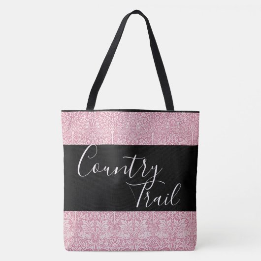 Woodland Leaves Pink Rabbit William Morris Pattern Tote Bag (Voorkant)