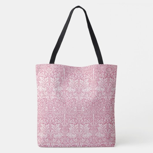 Woodland Leaves Pink Rabbit William Morris Pattern Tote Bag (Achterkant)