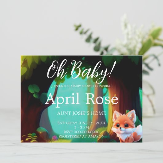 Woodland Leuke baby fox baby shower Kaart (Staand voorkant)