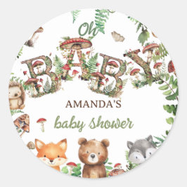 Woodland Leuke Dieren Groen Baby shower Ronde Sticker