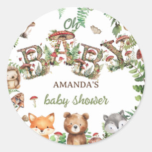 Woodland Leuke Dieren Groen Baby shower Ronde Sticker