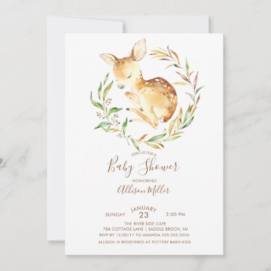 Woodland Little Deer Baby shower Invitation Kaart (Voorkant)