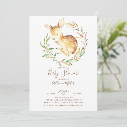 Woodland Little Deer Baby shower Invitation Kaart (Staand voorkant)