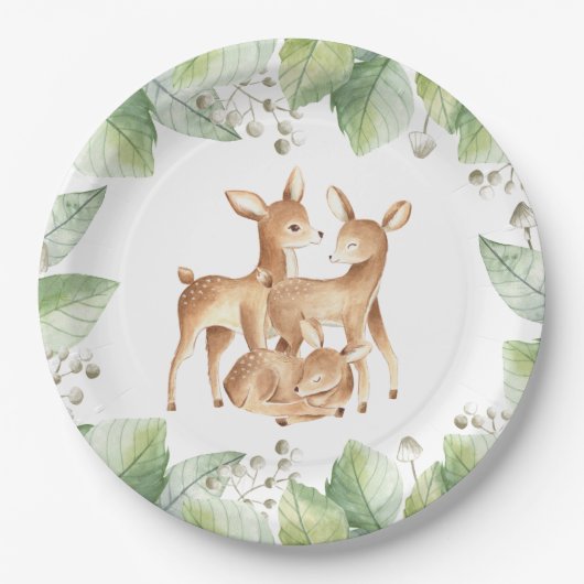 Woodland Little Deer Baby shower Papieren Bordje (Voorkant)
