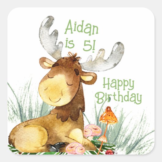 Woodland Little Moose Dank je wel Vierkante Sticker (Voorkant)