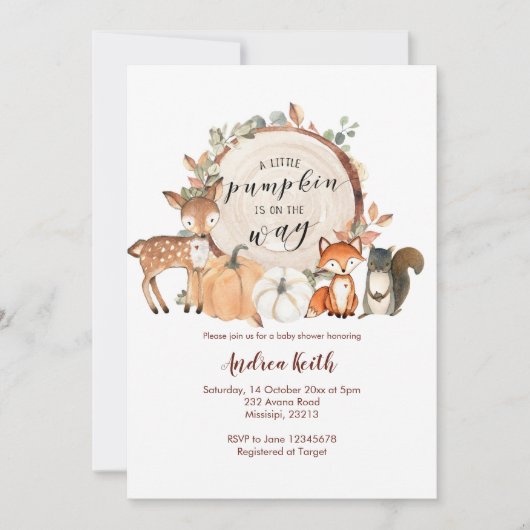 Woodland Little Pumpkin is onderweg Baby shower Kaart (Voorkant)