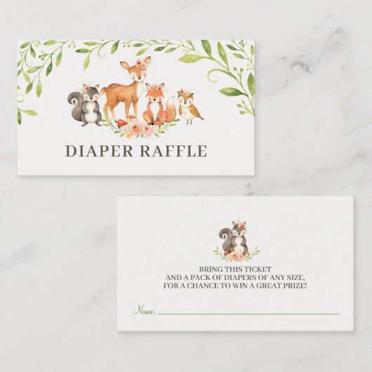Woodland Luier Raffle Douche Kaart Visitekaartje (Voorkant / Achterkant)