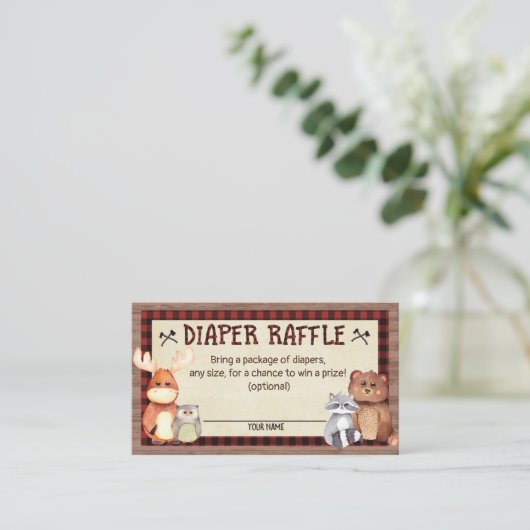 Woodland Lumberjack Baby shower Diaper Raffle Kaar Informatiekaartje (Staand voorkant)
