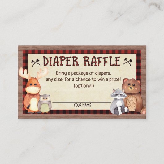 Woodland Lumberjack Baby shower Diaper Raffle Kaar Informatiekaartje (Voorkant)