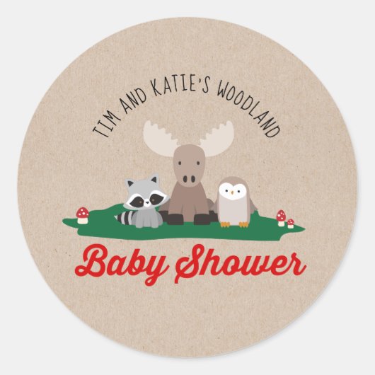 Woodland Lumberjack Baby shower Dieren Stickers (Voorkant)