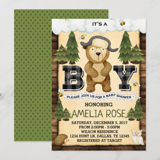 Woodland Lumberjack Beer Baby shower Kaart (Voorkant / Achterkant)