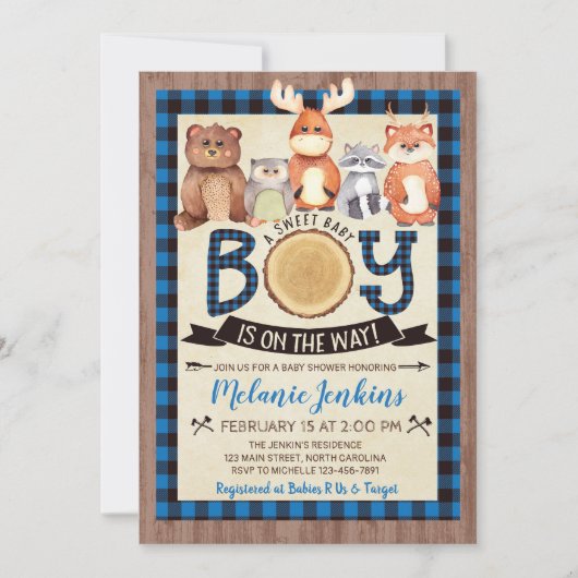 Woodland Lumberjack Boy Baby shower Uitnodiging (Voorkant)
