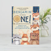 Woodland Lumberjack Eerste Verjaardag Uitnodiging (Staand voorkant)