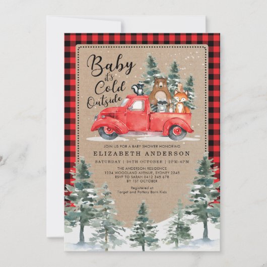 Woodland Lumberjack Snowy Winter Baby shower Kaart (Voorkant)