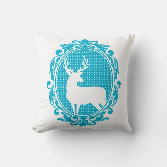 Woodland Magic Deer Silhouette en Blue Scroll Lijs Kussen (Voorkant)