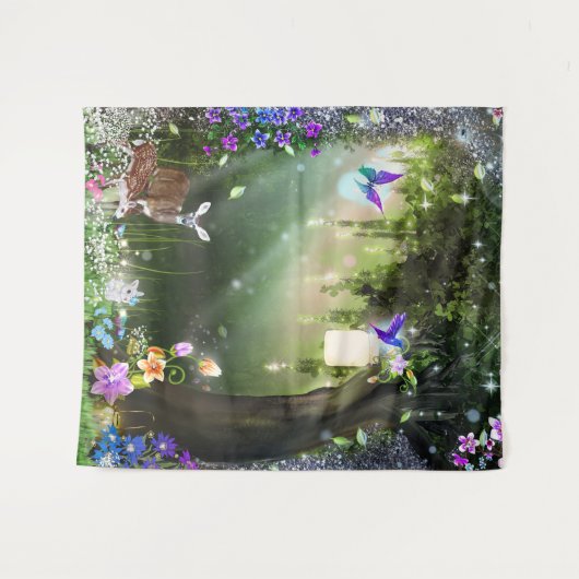 Woodland Magical Flower Forest Deer & Bunny Tapest Wandkleed (Voorkant (horizontaal))