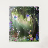 Woodland Magical Flower Forest Deer & Bunny Tapest Wandkleed (Voorkant)