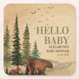 Woodland Mama Beer & Cub Baby shower Kartonnen Onderzetters