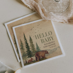 Woodland Mama Beer & Cub Baby shower Papier Servet