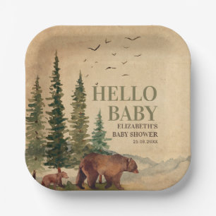 Woodland Mama Beer & Cub Baby shower Papieren Bordje