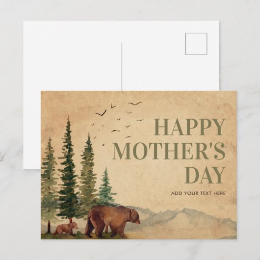 Woodland Mama Beer & Hare Cub  Moederdag Briefkaart (Voorkant / Achterkant)