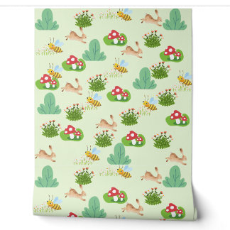Woodland Meadow Nursery Wallpaper – Bunnies, Bijen Behang
