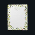 Woodland Meadow Personalized Social Stationery Notitieblok<br><div class="desc">Een overvloed aan weideflora en een paar zoete kleine vogels en dit  gepersonaliseerde notitieblok voor tuin- en natuur-liefhebbers. In prachtige tinten kleuren,  recht van het bos met veel groenen,  en een aanraking van abrikozen en blauw. Gepersonaliseerd met jouw tekst en naam.</div>