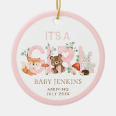 Woodland Meisje Baby Aankondiging Kerstmis Keramisch Ornament (Voorkant)